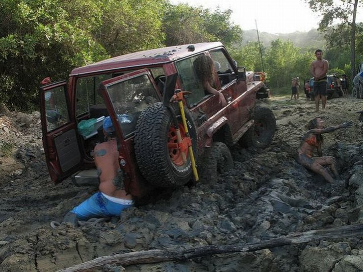 Naked in a jeep