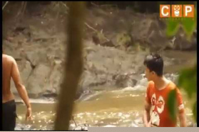 Спасение орангутана из водопада 