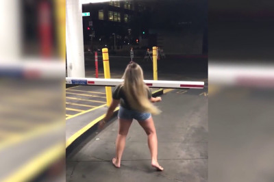 Неудачная попытка пройти под шлагбаумом 