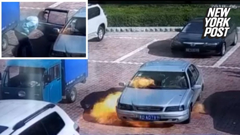 Своеобразное тушение автомобиля 